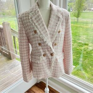 Mable light pink faux tweed blazer jacket